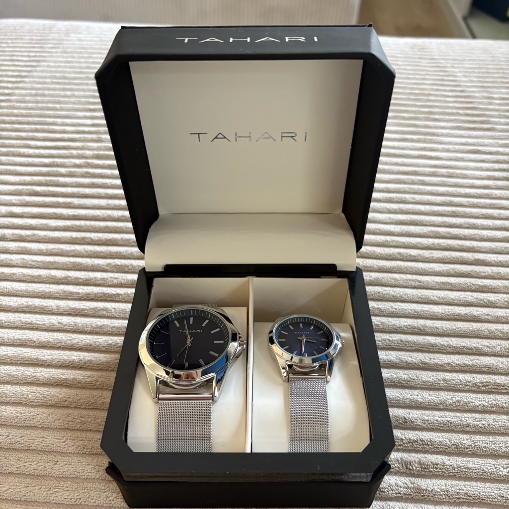 Tahari Silver Mesh Band Watches With Black Dials  Set Of 2